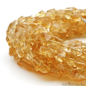 Citrine Rough Nugget Chunks, Natural  Natural Gemstone Chunk, 7x5mm Rough Beads, 1 Strand 8&quot; Length, GemMartUSA (DRCT-70052)