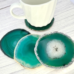 Posavasos de ágata verde, posavasos de piedras preciosas naturales, posavasos de roca y cristal, vasos orgánicos, chapados en plata y oro, GemMartUSA (GRCO)