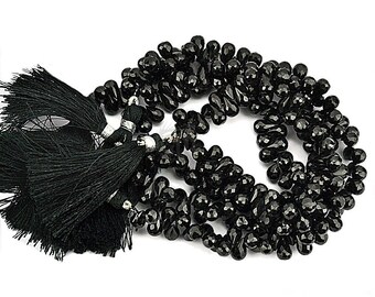 Black Spinel Teardrop Beads, 8x6mm Faceted Black Spinel Beads Necklace, Black Spinel Briolette, GemMartUSA (DRBS-70026)