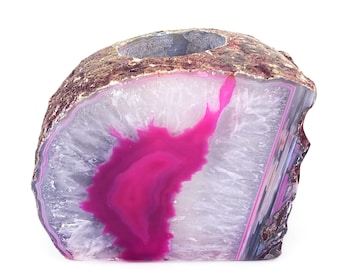 Pink Agate Crystal Votive Candle Holder, Crystal Cluster Tealight Holder by GemmartUSA (CDPK-10011)