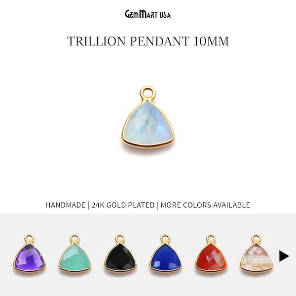 Trillion Gold Bezel Pendant. 10mm Gold Plated Charm. Single Loop Necklace Pendant. Single Bail Charm. Jewelry Making by GemMartUSA 10095