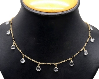 Crystal Beaded Rosary Chain, Heart Beads, Gold Plated Dangle Rosary Chain, Gemstones Connector Chain, DIY Jewelry 5MM GemMartUSA GPCL-30201