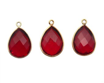 Garnet Quartz, Garnet Connector, Gemstone Connector, Connector Charm, Earring Connector, Gold Single Bail, 12x16mm Pears, (HG-10086)