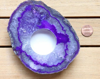 CAN5-purp Purple Agate Geode Tea Light Candle Holder 