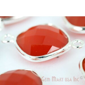 Red Onyx , Bezel Cushion Shape Connector, 12mm Cushion Silver Plated, Double Bail GemMartUSA (CN-10166)