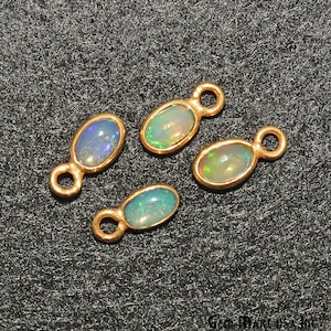 Opal Cabochon, Cabochon Connector, Single Bail Charm, Gold Bezel Connector, 5x3mm Oval Shaped, Bracelets Charm, GemMartUSA (OP-10947)