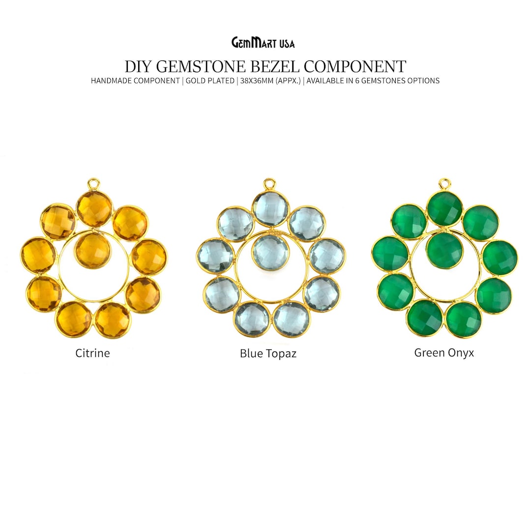 Bazel Component Gemstone Bezel Component, Gold Plated Connector, Bezel Setting, Gold ...