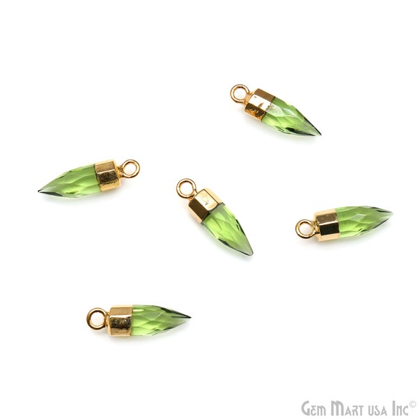 Peridot Spike Pendant Charm, Gold Electroplated & Bail Bullet Connector, Edgy Pointed Tooth Charms, 17X5mm, GemMartUSA, GPPH-50102