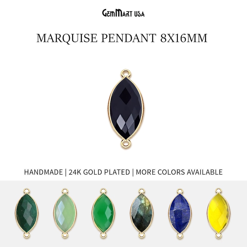 Marquise Gold Bezel Pendant 8x16mm 24k Gold Plated Charm Double Loop Necklace Pendant Double  Bail Charm Jewelry Making by GemMartUSA, 10141