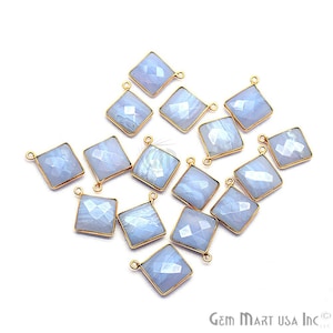 Blue Lace Agate Connector, 12mm Square Connector, Gold Bail Connector, Jewelry Making Supply, GemMartUSA (EL-10093)