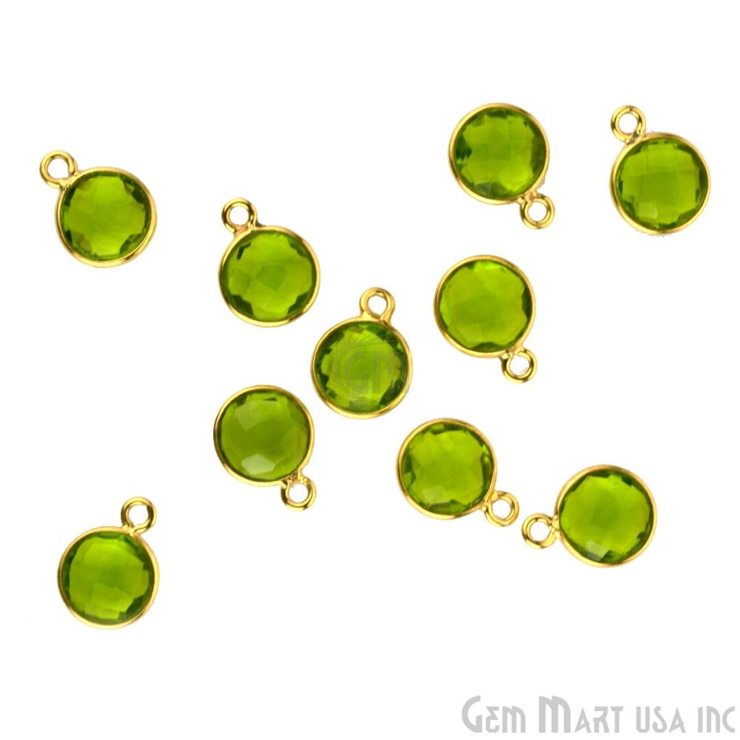 Peridot Faceted Round Bezel Charm, 8mm Tiny Gold Plated