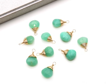 Chrysoprase Drop Connector, Gold Plated Wire Wrapped Pendant, Drop Shaped Gemstone Connector, Single Bail, DIY Jewelry, 18x12MM (GPCP-50180)