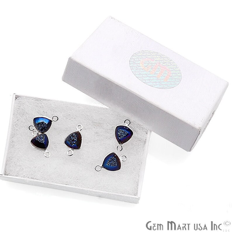 GemMartUSA Cave Druzy Silver Connector WBZ-11294 8mm Trillion Shape Connector Jewelry Making Supplies Blue Window Druzy Connector