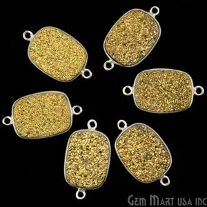 Natural Golden Druzy, Bezel Octagon Shape Connector, 12x16mm Octagon Silver Plated, Double Bail 1pc GemMartUSA (GZ-11176)