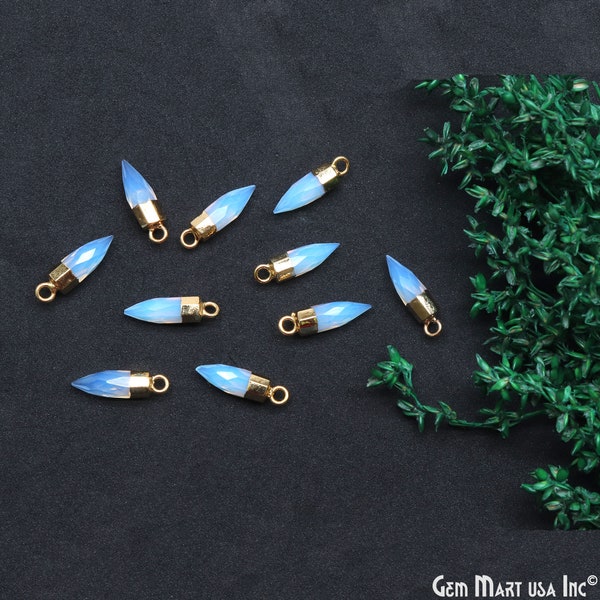 Opalite Spike Pendant Charm, Gold Electroplated & Bail Bullet Connector, Edgy Pointed Tooth Charms, 17X5mm, GemMartUSA, GPWO-50102
