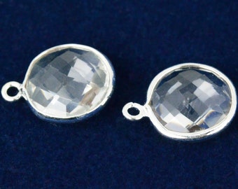 Natural Crystal, Bezel Round Shape Connector,12mm Round Silver Plated, Single Bail GemMartUSA (CL-10123)