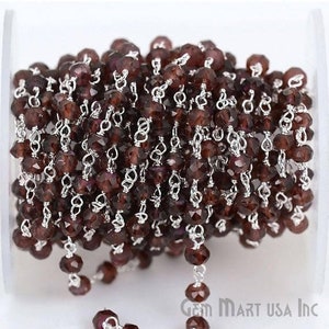 Beautiful Garnet, 3-3.5mm Sterling Silver wire wrapped Rosary chain by foot GemMartUSA (925GT-30002)