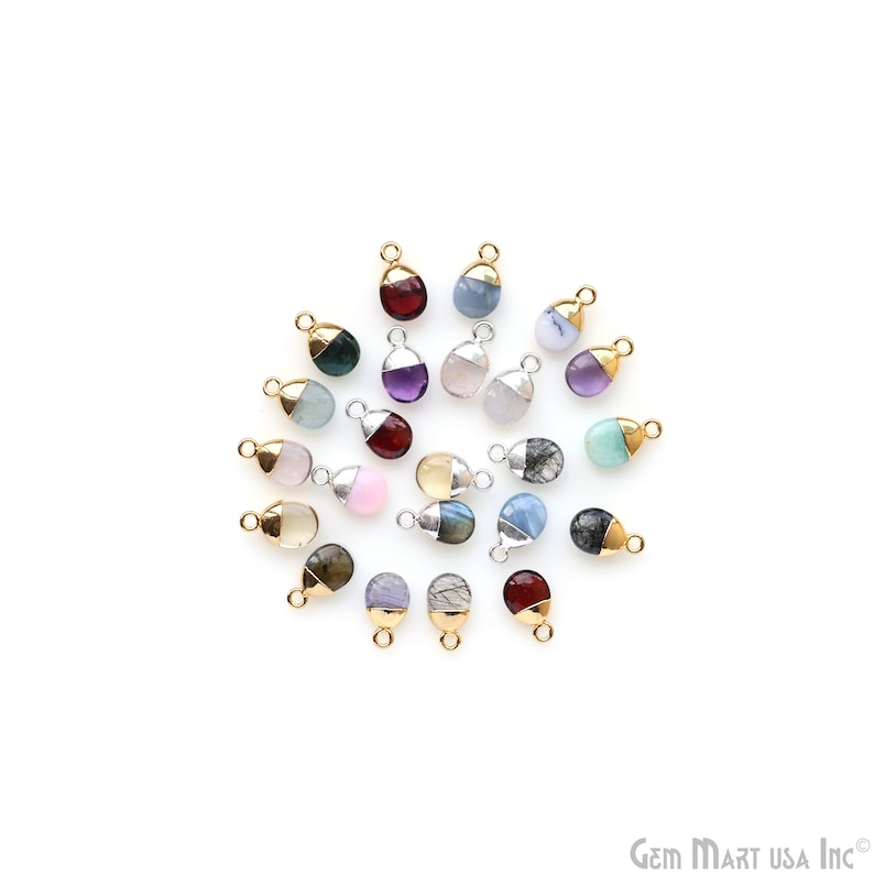Drop Pendant Connector, DIY Frosted Tumbled Earring Charm, Single Bail Faceted Gem, Gold Plated Cap, 14x8mm, GemMartUSA 50786 image 2
