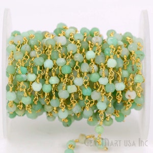 Chrysoprase, 3-3.5mm 24k Gold Plated Wire Wrapped Rosary Chain By Foot GemMartUSA (GPCP-30002)