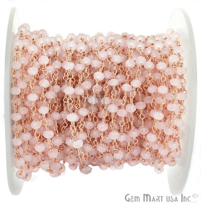 Beau quartz rose, 3-3,5 mm plaqué or rose chaîne de chapelet enroulée par pied GemMartUSA RPRQ-30002 image 1