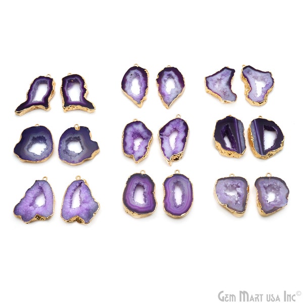 Agate Slice Earring Supplies, 37x19mm, DIY Geode Earring, Gold Electroplated, Boho Gemstone Earring, Earring Making Connector (DPER-92856)