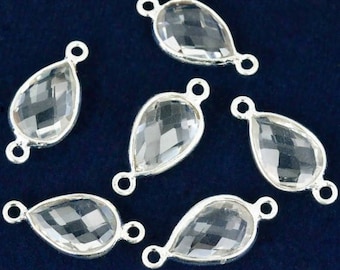 Natural Crystal, Bezel Pears Shape Connector, 8x12mm Pears Silver Plated, Double Bail GemMartUSA (CL-10187)