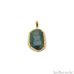 DIY Sapphire Pendant, Cubic Zirconia Pave Pendant, Gold Vermeil Pendant, Necklace Pendant, 4 Prong Setting, GemMartUSA (SHCZ-50004)