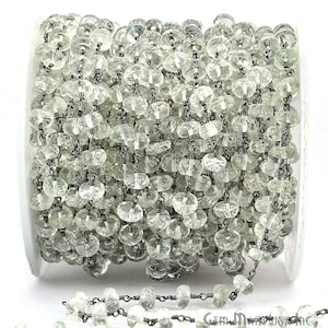 Crystal Rondelle beads rosary chain, 7-8mm Oxidized wire wrapped link Stone rosary Chain, GemMartUSA (BPCL-30035)