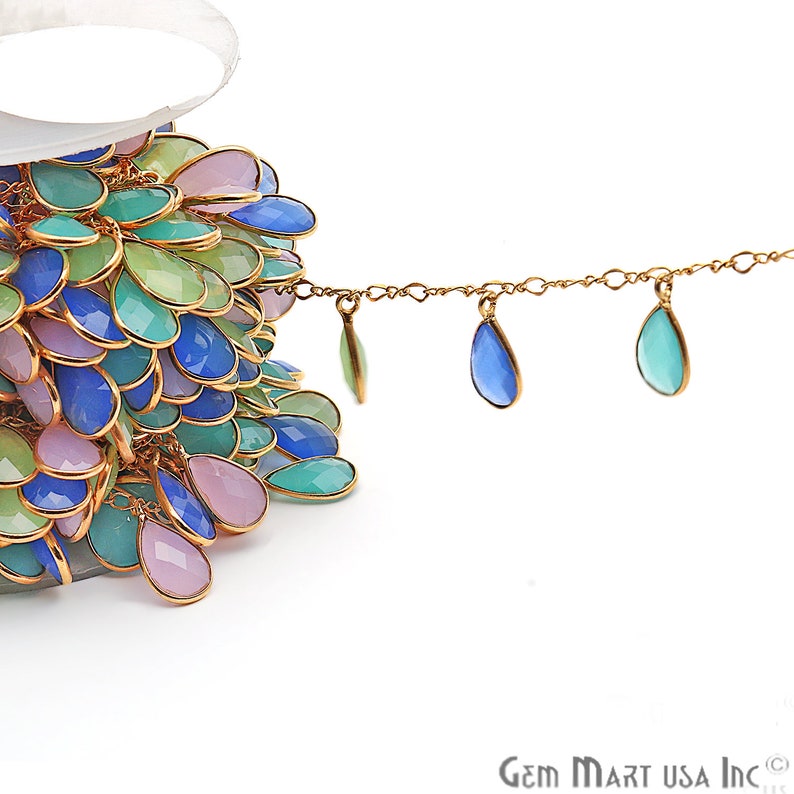 Station Chain Gold Chain GPMC-20073 Multi Stone Pear Beads Chain GemMartUSA Dangle Beads 7x12mm Multi Color Gemstone