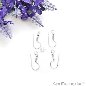 Hook Earring, Silver Plated Ear Wire Findings Hook with Earring ball & coil fish hook open loop, 21x9mm, 5 pair lot GemMartUSA, SP-90004