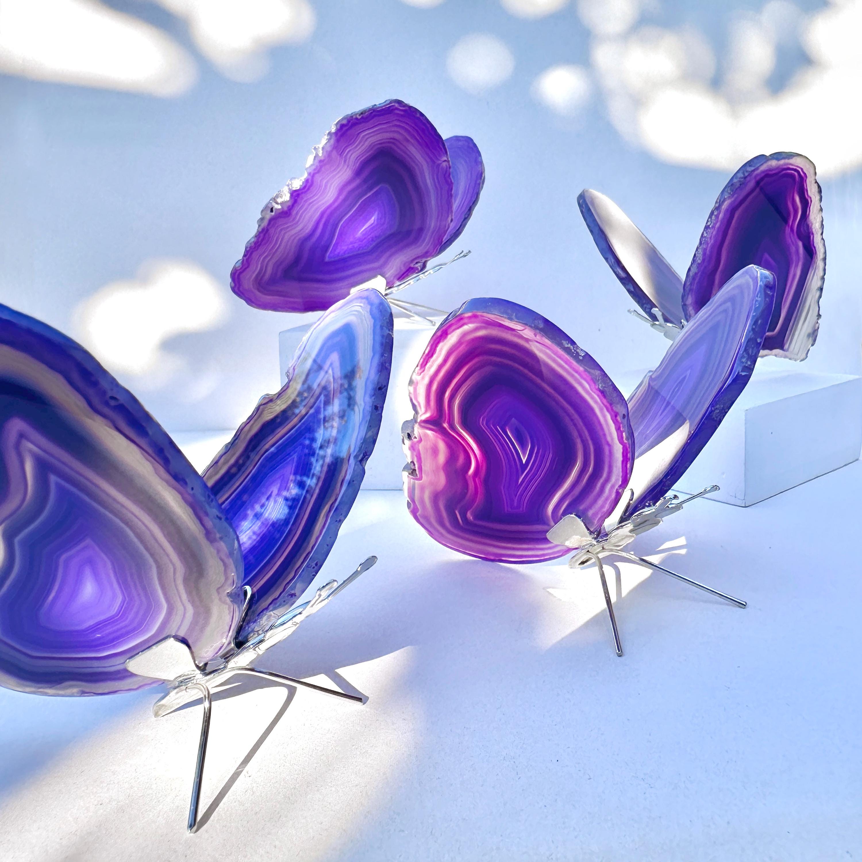 Agate Slice Purple Butterfly, Natural Agate Décor, Butterfly Wing