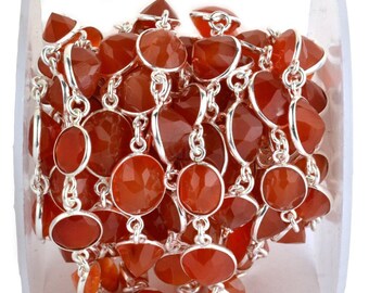 One Foot Carnelian, Silver Plated Bezel Continuous Connectors Chain, Stone Size 10mm (appx) GemMartUSA (spcn-20005)