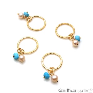 Turquoise &  Freshwater Pearl Round Pendant, Gold Plated Connector, Round Connector, Hoop Pendant, DIY Jewelry Supply 20MM (GPTL-50412)
