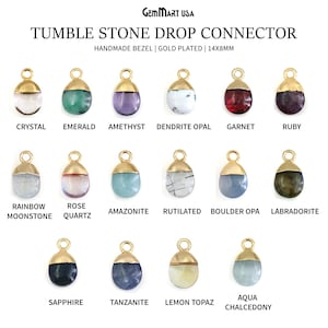 Drop Pendant Connector, DIY Frosted Tumbled Earring Charm, Single Bail Faceted Gem, Gold Plated Cap, 14x8mm, GemMartUSA 50786 image 1