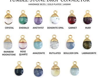 Drop Pendant Connector, DIY Frosted Tumbled Earring Charm, Single Bail Faceted Gem, Gold Plated Cap, 14x8mm, GemMartUSA 50786