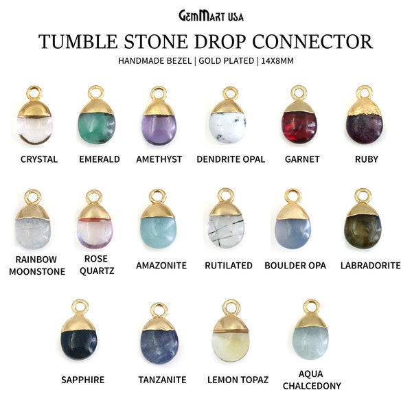 Drop Pendant Connector, DIY Frosted Tumbled Earring Charm, Single Bail Faceted Gem, Gold Plated Cap, 14x8mm, GemMartUSA 50786