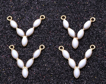 Handcrafted White Agate Component Connector, Gold Plated Connector, V Shape 5pc Stone Pendant, Double Bail Connector 22x19mm GPWA-13108