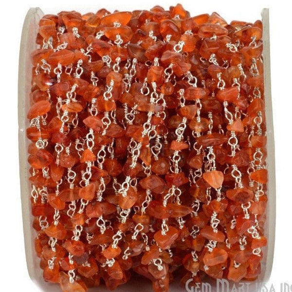 Carnelian Nugget Chip Beads Rosary Chain with Silver Plated wire wrapped Rosary Chain by foot GemMartUSA (SPCN-30025)