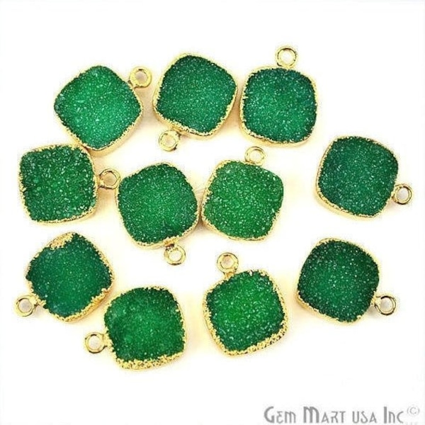 22k Gold Electroplated Green Druzy Connector, 12mm Square Shape Druzy Gemstone Pendant GemMartUSA GemMartUSA (ZEG-11093)