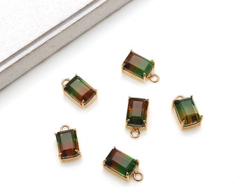 Green and Red  Quartz Connector, Gold Plated Prong setting Connector, Rectangle Single Bail connector, Jewelry making supply (GPYG-50378)