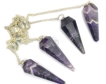 Amethyst Crystal Dowsing Pendulum - Natural Gemstone Pendant with Silver Chain for Spiritual Clarity, Divination & Meditation, SPAM-14007