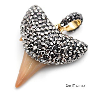 Rare Shark Teeth Pendant, 17x27mm Cubic Zircon Pave Diamond Gold Vermeil Yellow Shell Gemstone Pendant 1pc GemMartUSA (TS-50036)