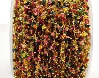 Chaîne de chapelet à grappes de tourmalines multiples, 2,5-3 mm plaqué or 24 carats avec chaîne de chapelet au pied GemMartUSA (GPMT-30020)