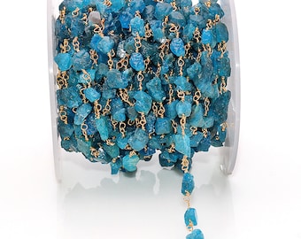 Chaîne de chapelet, chaîne de chapelet pépite, perles de chapelet néon apatite, perles de chapelet brutes, chaîne de perles, chaîne en or, perle brute, GemMartUSA (30040)