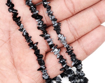 Black Obsidian Chip Beads, 34 Inch, Natural Chip Strands, Drilled Strung Nugget Beads, 3-7mm, Polished, GemMartUSA (CHBO-70001)