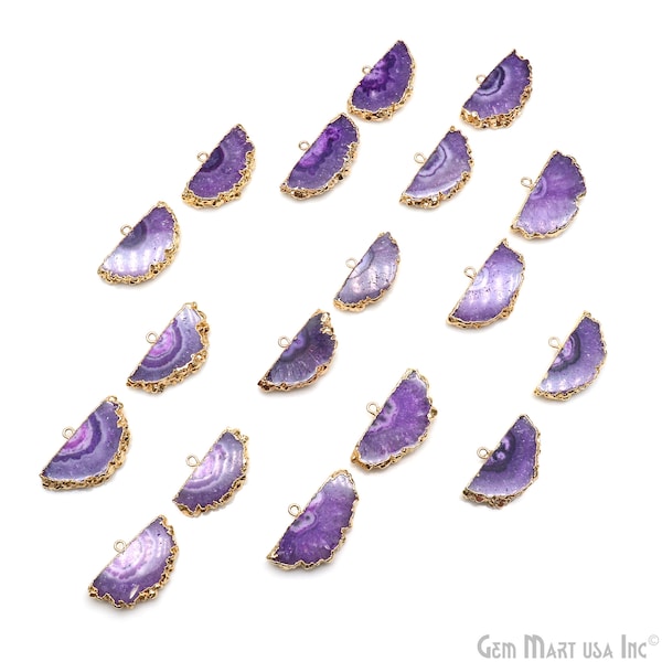 Agate Slice Earring Supplies, 31X18mm, DIY Geode Earring, Gold Electroplated, Boho Gemstone Earring, Earring Making Connector (DPER-93062)