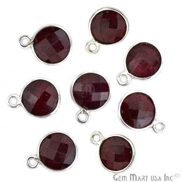 Natural Ruby, Bezel Round Shape Connector, 8mm Round Silver Plated, Single Bail GemMartUSA (RB-10207)