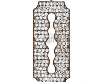 Cubic Zircon Pave 'blade' Charm in Gold Vermeil 32mmx13mm
