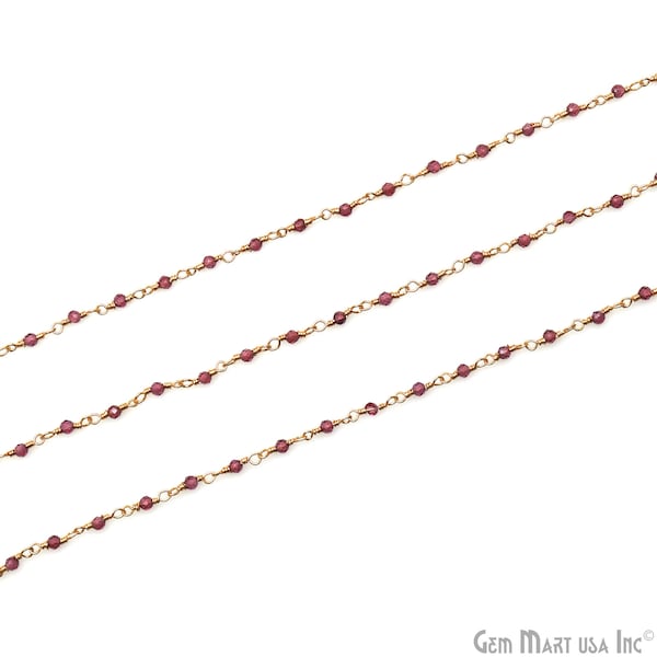 Garnet Gemstone Cluster Beads Rosary Chain, 1.5-2mm Garnet  Tiny Cluster Beads, Gold Plated Rosary Chain, GemMartUSA, GPGT-30168