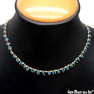Turquoise & Freshwater Pearl Faceted Beads Rosary Chain, 2-2.5mm Round Gemstone Beads, Gold Plated Rosary Chain, GemMartUSA GPTQ-30199